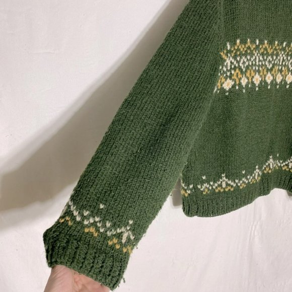 Handmade Hand Knit Green Yellow Open Front Cardigan XL - Picture 9 of 11